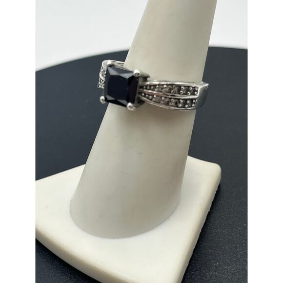 Sterling Silver 925 Square Prong 7mm Black Onyx Stone Marcasites Ring Size 7.5 - Picture 5 of 9